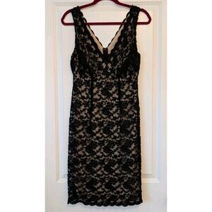 Connected Apparel Lace Overlay Black Beige Dark Romantic Cocktail Dress Size 10